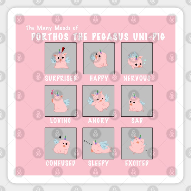 Moods of Porthos the Pegasus Uni-Pig Sticker by Kaztiel